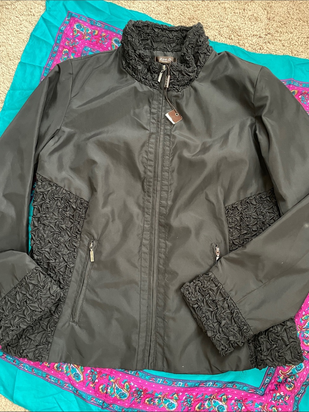 NWOT Zoe D Black Ruffled Jacket Size Small
